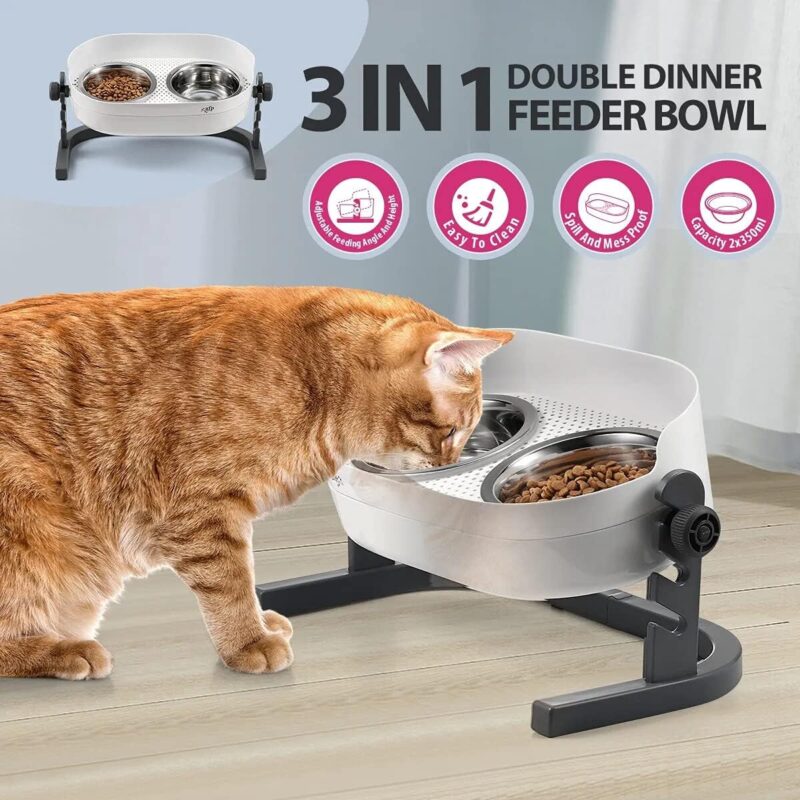 All for Paws Height Adjustable Cat Elevated Bowls Stainless Steel Dog Food Water Bowls, Height Adjustable Cat Feeder Mess Proof Pet Feeding Bowls for Small to Large Size Cats - Image 6