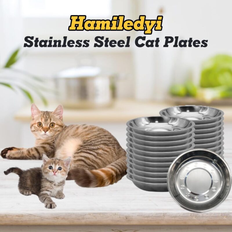 Hamiledyi 24 Pcs Stainless Steel Cat Bowls Shallow Metal Pet Dishes Cat Food Feeding Plates Replacement Whisker Fatigue Kitten Food Bowl for Dogs Cats and Other Small Animals (5.40 Inch Diameter) - Image 6