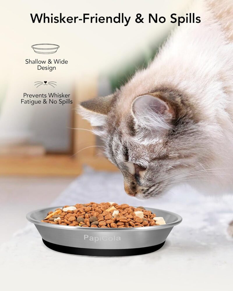 Stainless Steel Cat Bowls Non-Slip, 0.7mm Thick 304 Stainless Steel, Metal Cat Plate for Food and Water, Whisker Friendly with Wide and Shallow Design, 6.3'' Wide, Ideal Metal Dish for Cat and Dog - Image 3