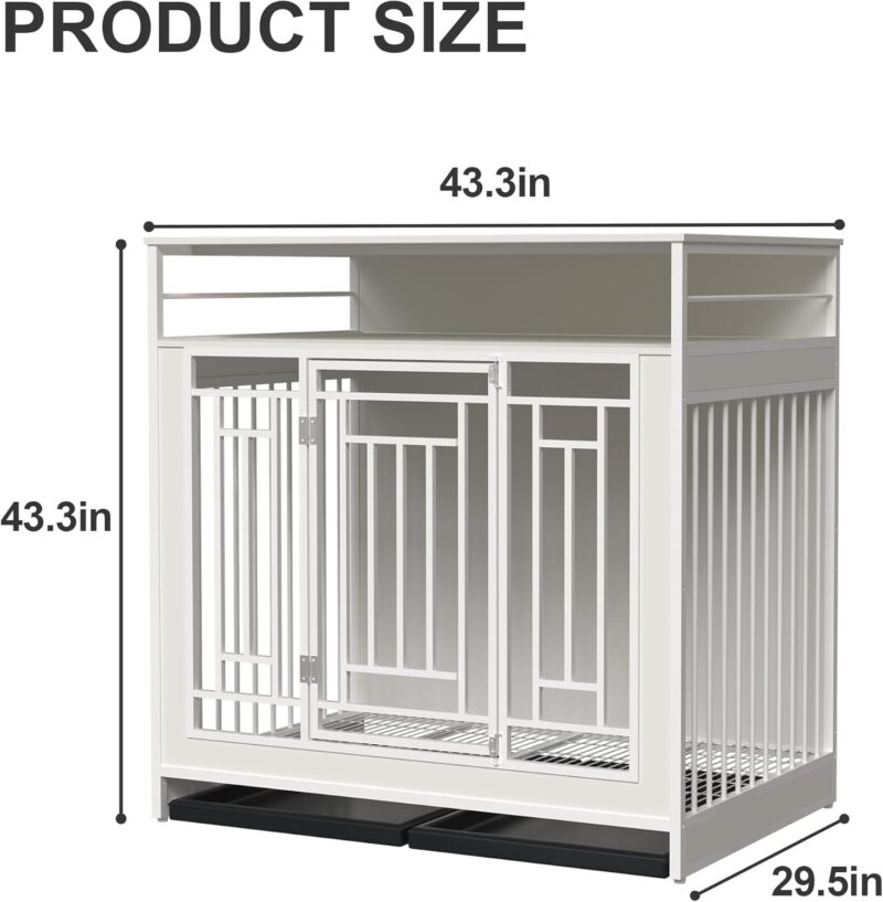 43.3 inch Dog Cage Furniture for Large Dogs,Wooden Dog Crate with Divider,Double Door Dog Kennel with Storage Shelf,Heavy Duty Dogs Decorative Pet House for Large Medium Dogs - Image 2