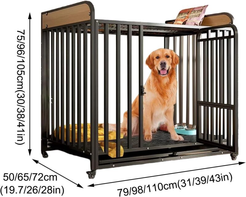 Medium size dog crate with side table decorative pet crate,dog crate furniture,With shelving table,Convenient storage,Thick square tubes, suitable for indoor use for large/medium/small dogs(Black,79cm - Image 2