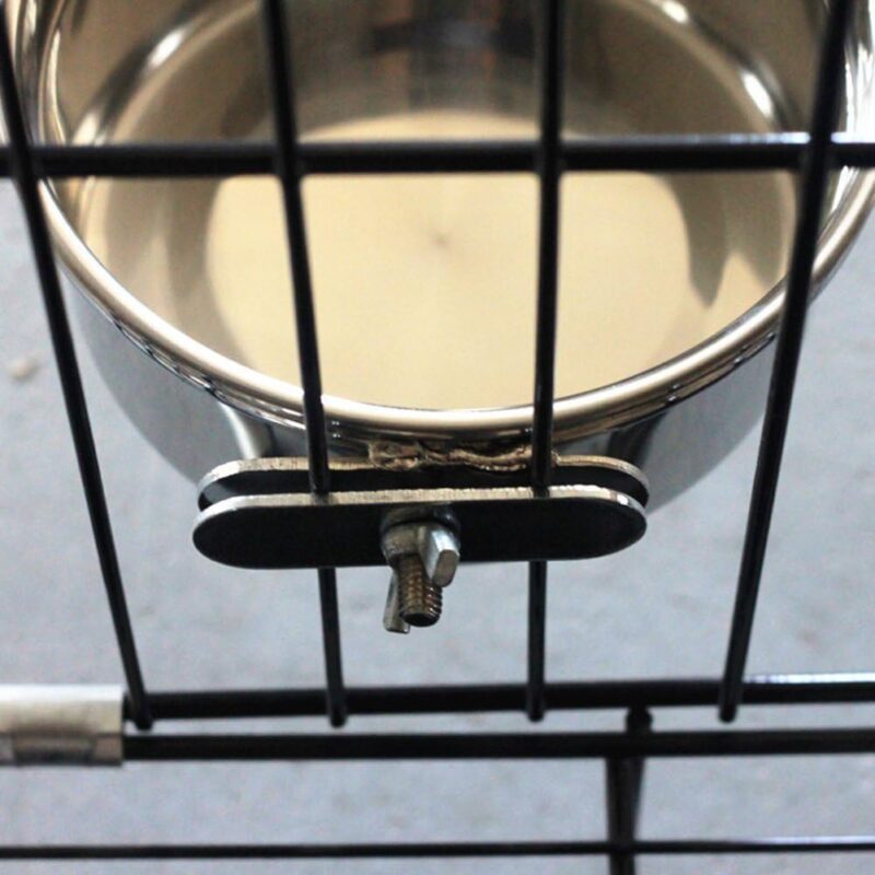 Pet Dog Stainless Steel Coop Cups with Clamp Holder - Detached Dog Cat Cage Kennel Hanging Bowl,Metal Food Water Feeder for Small Animal Ferret Rabbit (Small) - Image 3