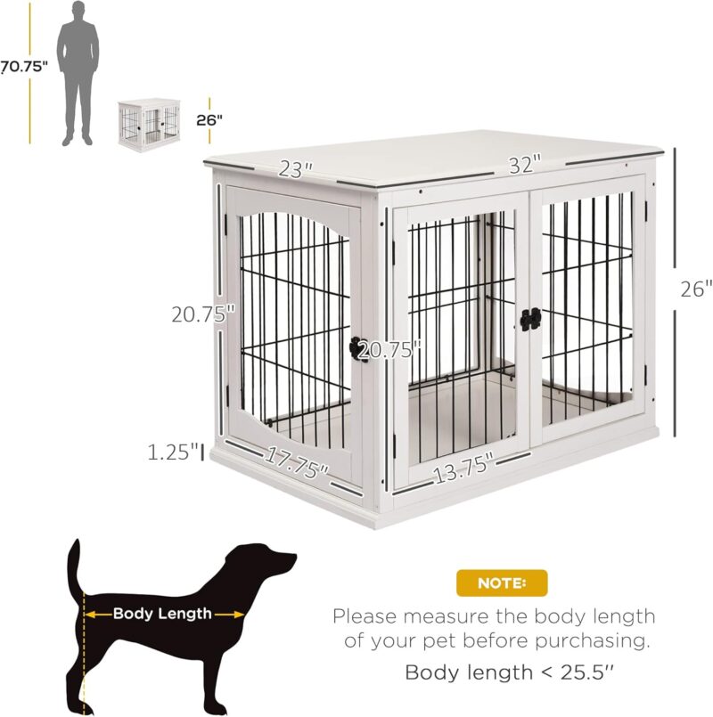 Dog Crate Furniture, Small Dog Cage End Table with Two Opening Sides, Lockable Door, Puppy Kennel Indoor, Cute and Decorative, Pure White - Image 5