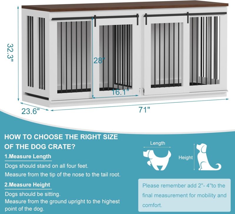 Large Dog Crate Furniture, 71'' Wooden Dog Crate with Removable Divider, Heavy Duty Dog Kennel Table Indoor Tv Stand,Sliding Door Double Kennel with Trays - Image 2