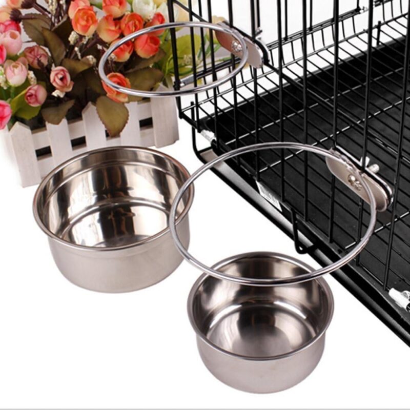 Pet Dog Stainless Steel Coop Cups with Clamp Holder - Detached Dog Cat Cage Kennel Hanging Bowl,Metal Food Water Feeder for Small Animal Ferret Rabbit (Small) - Image 2