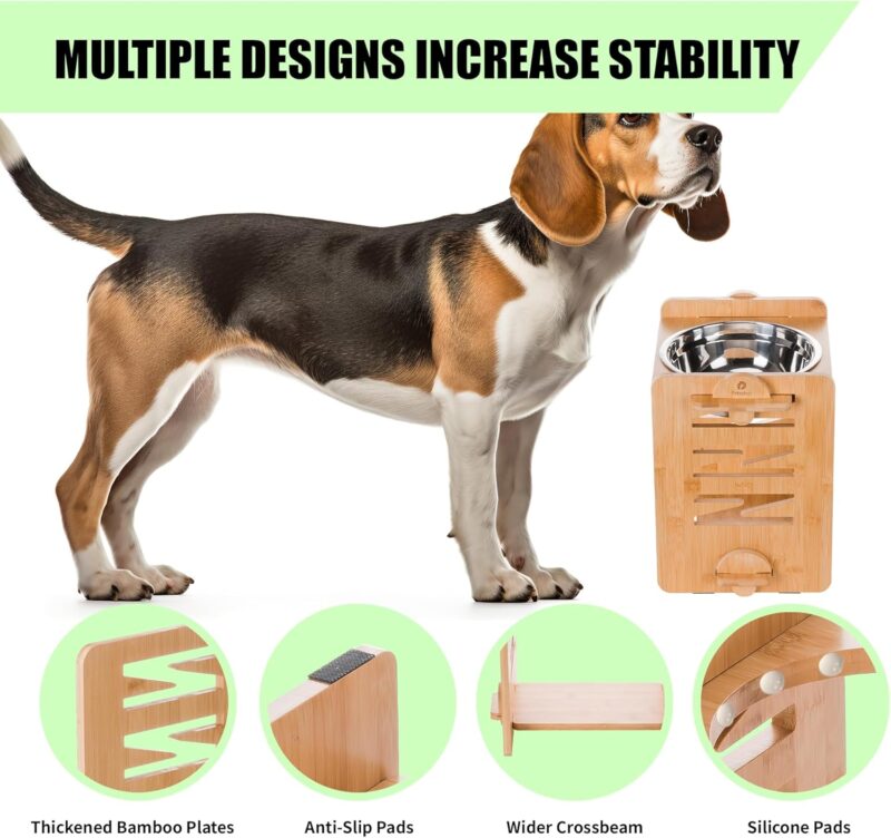 Elevated Dog Bowls, 9 Heights Adjustable Raised Dog Bowl 4.7″-11.8″, with Food Grade 304 Stainless Steel 51 OZ, Bamboo Dog Bowl Stand for Medium and Large Dogs, 1 Pack - Image 6