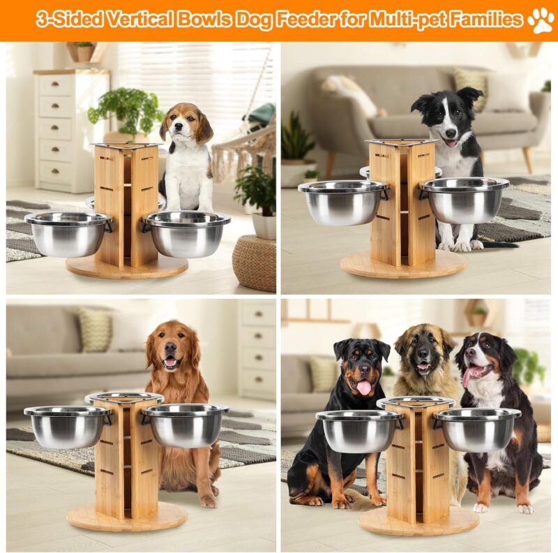 Elevated Dog Bowls,3 Height Adjustable Raised Dog Bowl Stand with 3 Thick 48oz Stainless Steel Bowls,Three Bowl Dog Food Stand,Dog Food & Water Bowls for Large Medium Dogs - Image 8