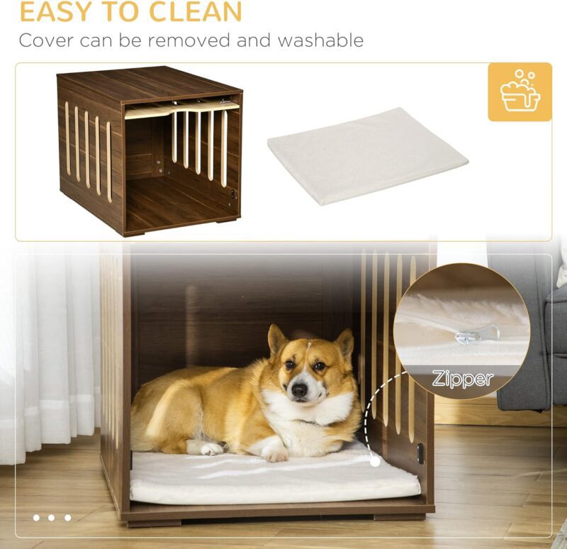 Furniture Style Dog Crate End Table with Removable Door Panel, Dog Crate Bed with Foam Cushion, Safety Lock, Indoor Use, for Small & Medium Dogs, Brown - Image 2