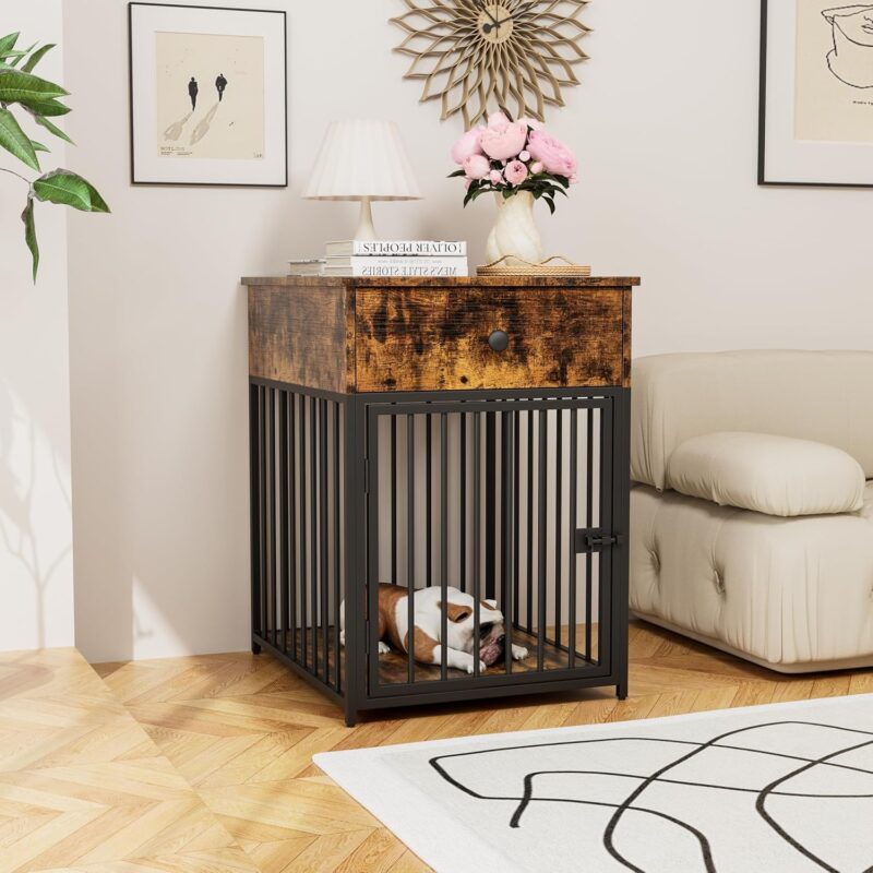 Dog Crate Furniture, Dog House, Decorative Dog Kennel with Drawer, Indoor Pet Crate End Table for Small Dog, Iron-Tube Dog Cage, Chew-Proof - Image 2