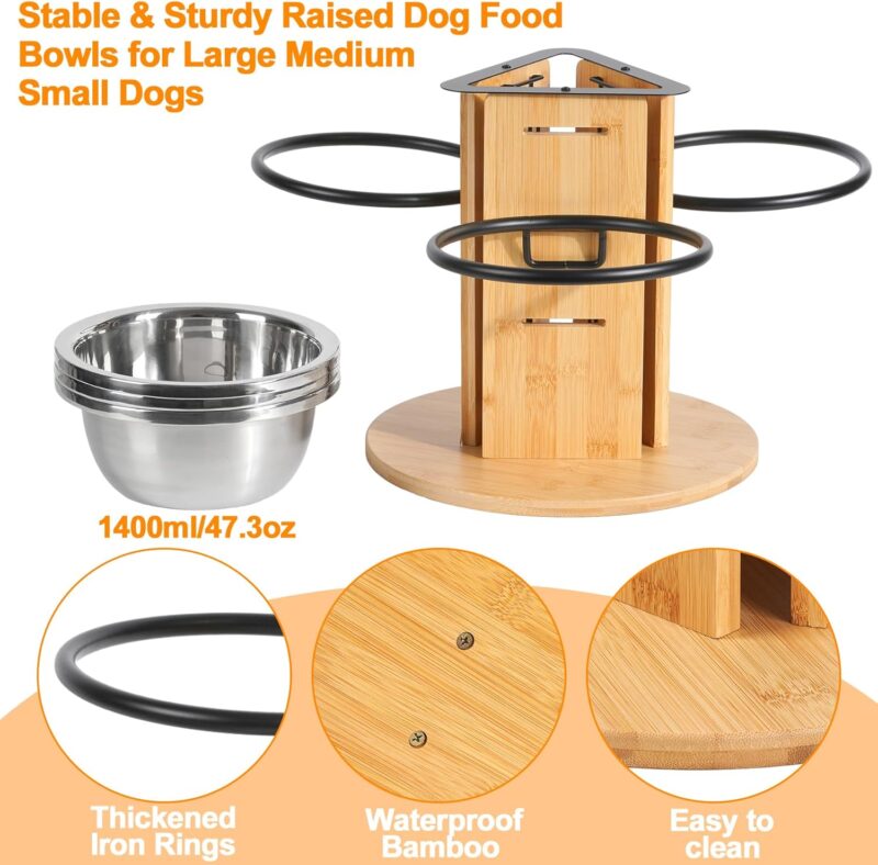 Elevated Dog Bowls,3 Height Adjustable Raised Dog Bowl Stand with 3 Thick 48oz Stainless Steel Bowls,Three Bowl Dog Food Stand,Dog Food & Water Bowls for Large Medium Dogs - Image 5