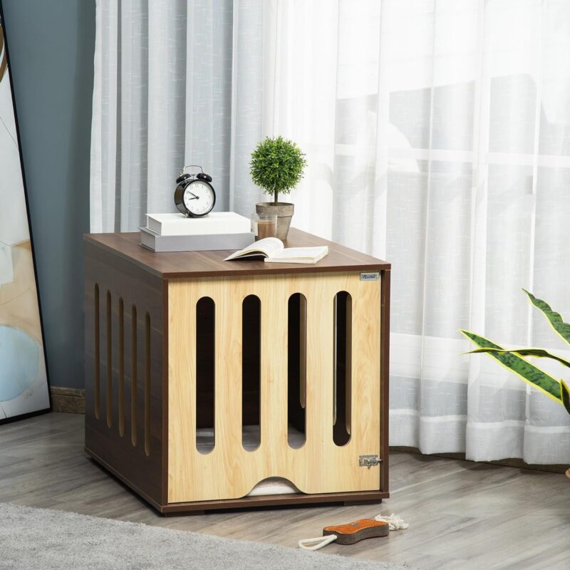 Furniture Style Dog Crate End Table with Removable Door Panel, Dog Crate Bed with Foam Cushion, Safety Lock, Indoor Use, for Small & Medium Dogs, Brown - Image 9