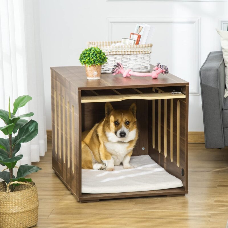 Furniture Style Dog Crate End Table with Removable Door Panel, Dog Crate Bed with Foam Cushion, Safety Lock, Indoor Use, for Small & Medium Dogs, Brown - Image 5