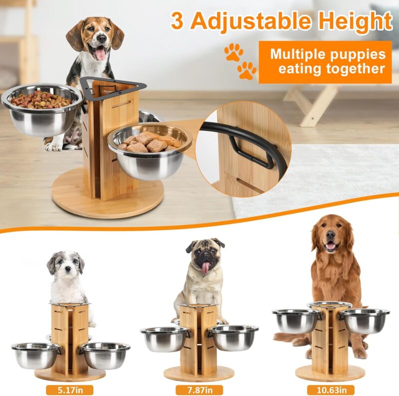 Elevated Dog Bowls,3 Height Adjustable Raised Dog Bowl Stand with 3 Thick 48oz Stainless Steel Bowls,Three Bowl Dog Food Stand,Dog Food & Water Bowls for Large Medium Dogs - Image 4