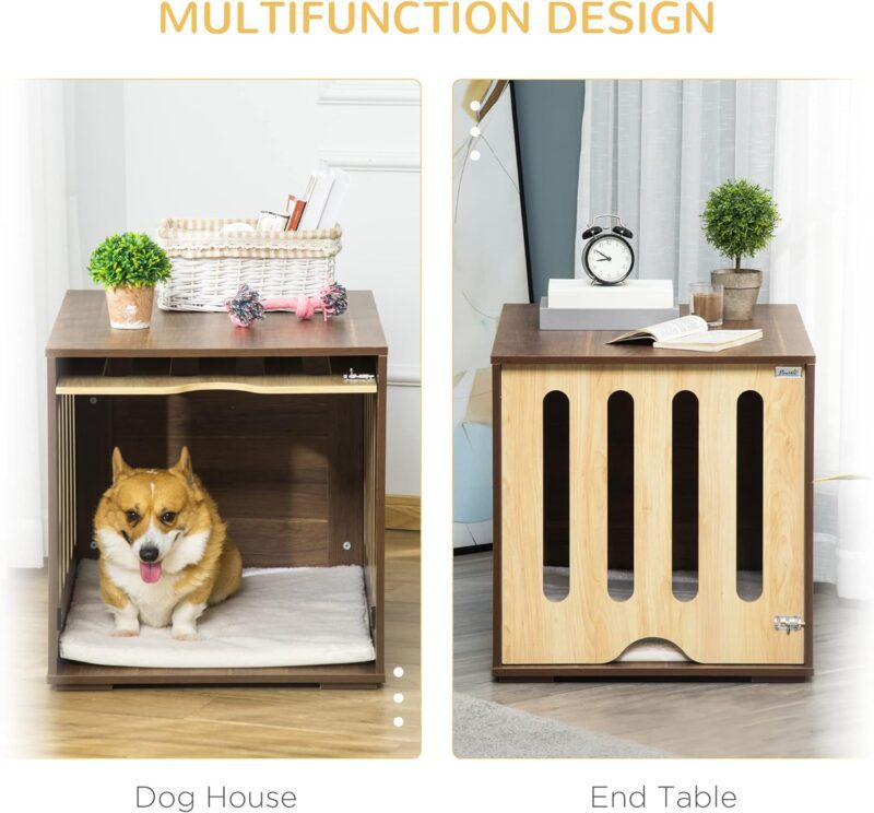 Furniture Style Dog Crate End Table with Removable Door Panel, Dog Crate Bed with Foam Cushion, Safety Lock, Indoor Use, for Small & Medium Dogs, Brown - Image 6