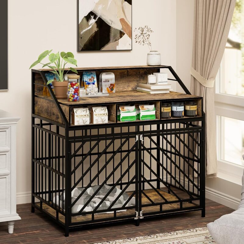 43.3 inch Dog Cage Furniture for Large Dogs,Wooden Dog Crate with Divider,Double Door Dog Kennel with Three Drawers Storage,Heavy Duty Dogs Decorative Pet House for Large Medium Dogs - Image 5