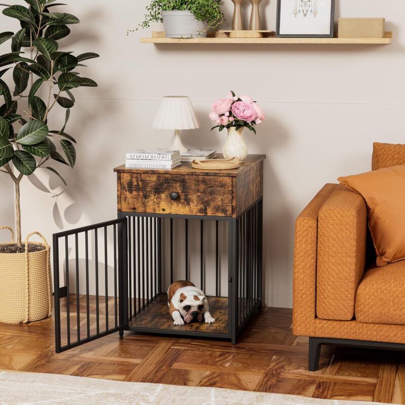 Dog Crate Furniture, Dog House, Decorative Dog Kennel with Drawer, Indoor Pet Crate End Table for Small Dog, Iron-Tube Dog Cage, Chew-Proof - Image 9