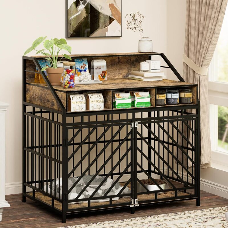 43.3 inch Dog Cage Furniture for Large Dogs,Wooden Dog Crate with Divider,Double Door Dog Kennel with Three Drawers Storage,Heavy Duty Dogs Decorative Pet House for Large Medium Dogs - Image 6