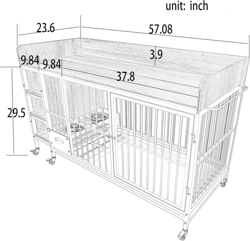 Dog Crate Furniture,Wooden Dog Crate End Table, 57 Inch Dog Kennel with Drawers,Heavy Duty Dog Crate,Decorative Pet Crate Dog Cage for Indoor 57" L x 23.6" W x 33.4" H (Gray) - Image 3