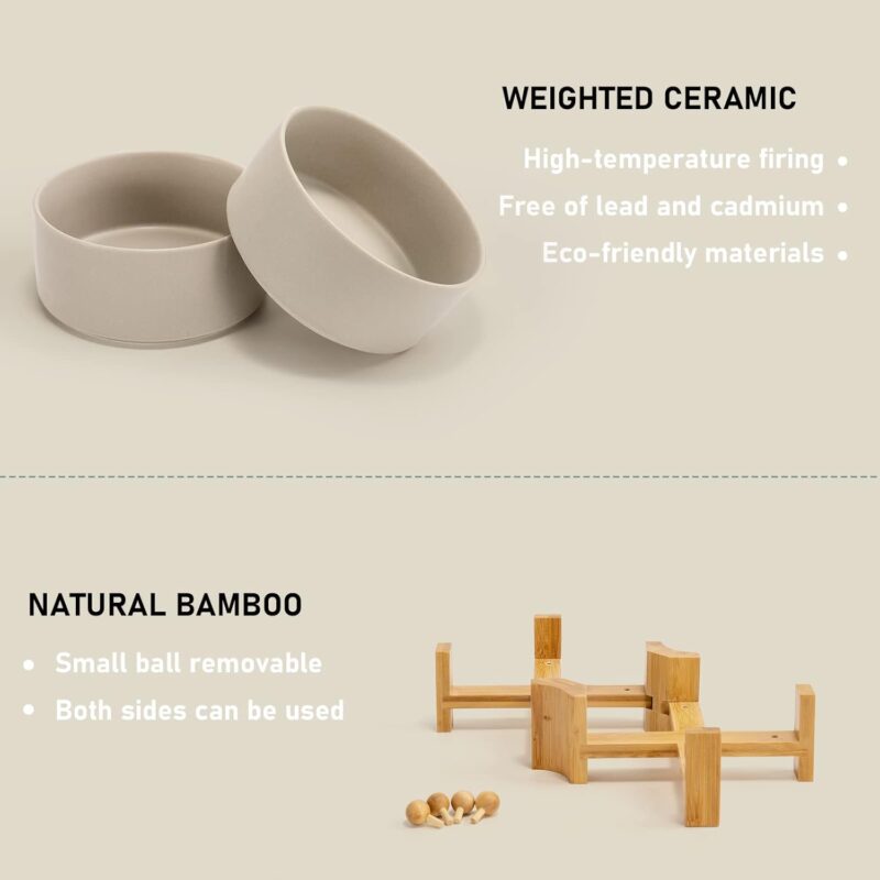SPUNKYJUNKY 15° Slanted Ceramic Dog and Cat Bowl with Wooden Stand, Tilted Bulldog Food and Water Bowl No Slip Non-Spill for Cats Medium Dogs Big Face Pets 28.7 OZ (3.6 Cups, Grey × 2) - Image 5