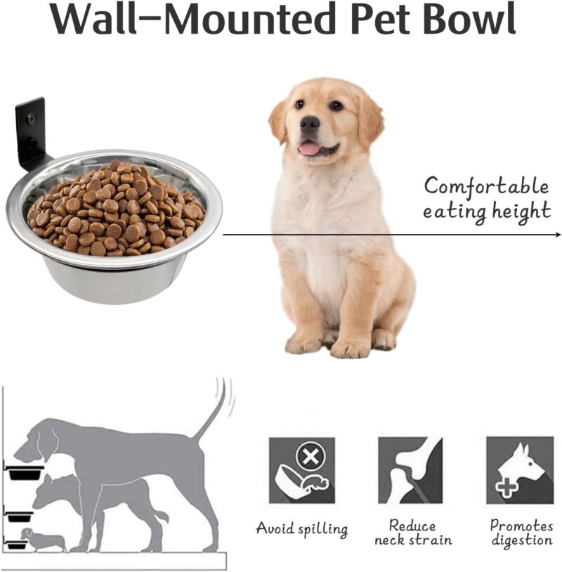 Hamiledyi Wall Mounted Dog Bowl 2 Pack Elevated Dog Bowls Raised Dog Food and Water Bowls Adjustable Heights Hanging Stainless Steel Pet Bowls with Collapsible Stand Holder for Medium Large Dogs Cats - Image 4