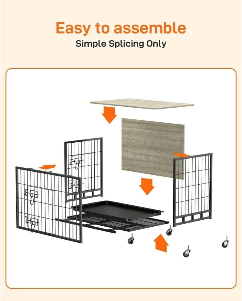 Dog Crate Furniture, Removable Tray and Wheels Gray & Black - 27.2" Lx 20.1'W x 23.6" H - Image 3