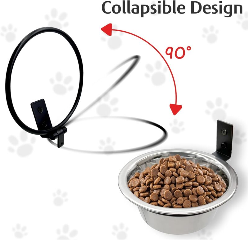 Hamiledyi Wall Mounted Dog Bowl 2 Pack Elevated Dog Bowls Raised Dog Food and Water Bowls Adjustable Heights Hanging Stainless Steel Pet Bowls with Collapsible Stand Holder for Medium Large Dogs Cats - Image 3