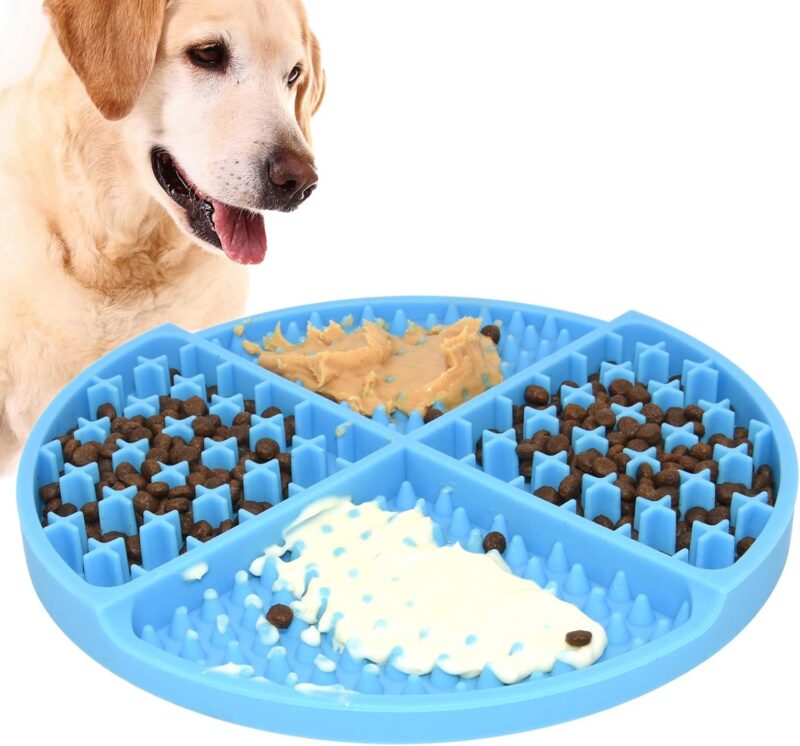 Bangp Licking Mat for Dogs and Cats,Dog Slow Feeders,Boredom Anxiety Reduction,Heavy-Duty Puzzle Mat Dog Treat Mat with Unique Quadrant Design,Perfect for Yogurt,Treats or Peanut Butter(Blue)