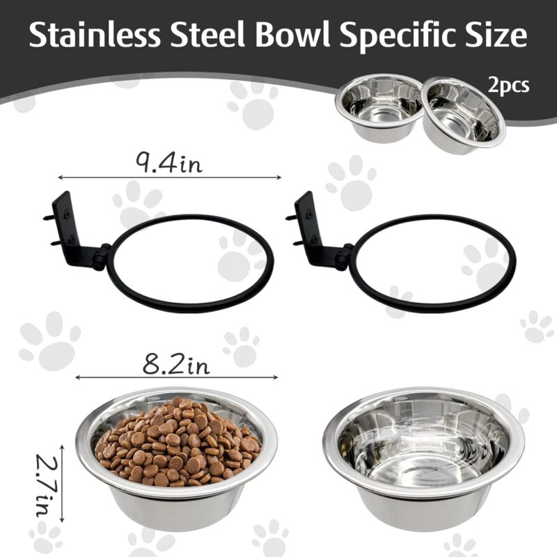 Hamiledyi Wall Mounted Dog Bowl 2 Pack Elevated Dog Bowls Raised Dog Food and Water Bowls Adjustable Heights Hanging Stainless Steel Pet Bowls with Collapsible Stand Holder for Medium Large Dogs Cats - Image 2