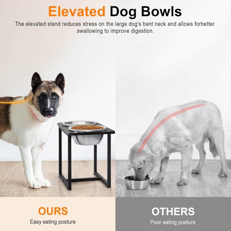 Elevated Dog Bowls for Large Dogs, Raised Dog Bowl Stand with Two X-Large Stainless Steel Bowls for Extra Large Dogs, 3.5L Capacity, Black Oak - Image 4