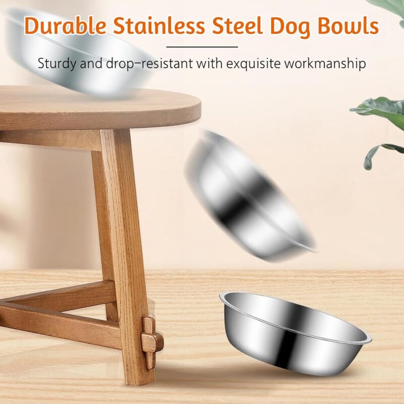 kathson 6 PCS Large Stainless Steel Dog Bowls, Replacement Metal XL Pet Puppy Food Water Bowl Set Suit for Indoor Outdoor, Dog Feeding Dish for Small, Medium, Large Dogs, Dishwasher Safe (8.9 in) - Image 5