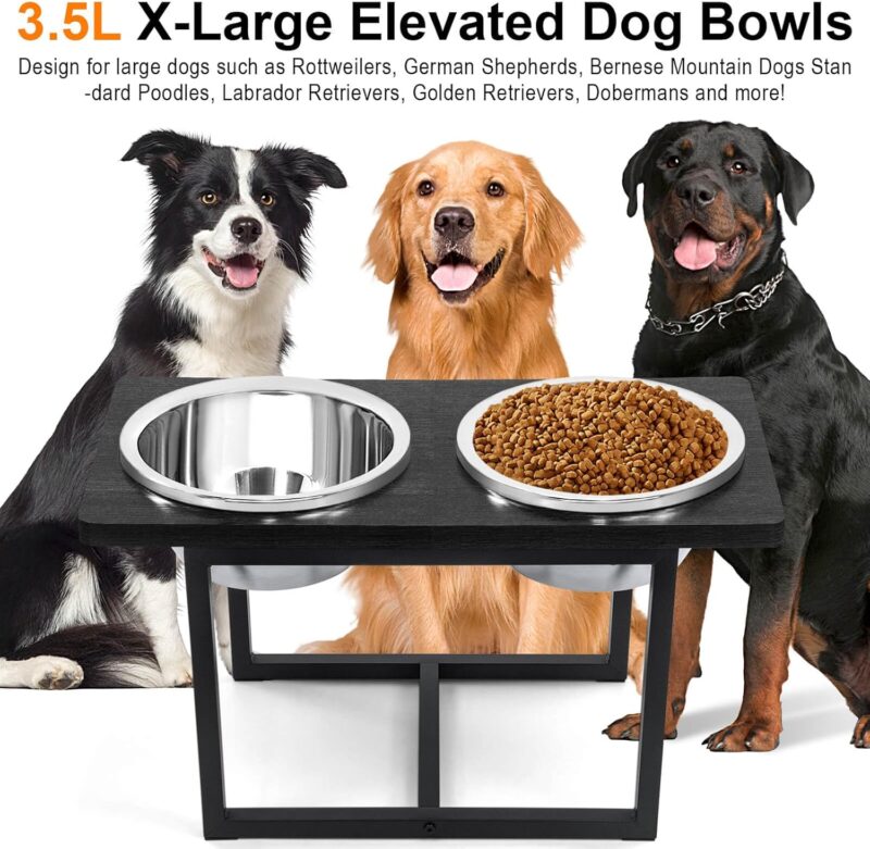 Elevated Dog Bowls for Large Dogs, Raised Dog Bowl Stand with Two X-Large Stainless Steel Bowls for Extra Large Dogs, 3.5L Capacity, Black Oak - Image 3