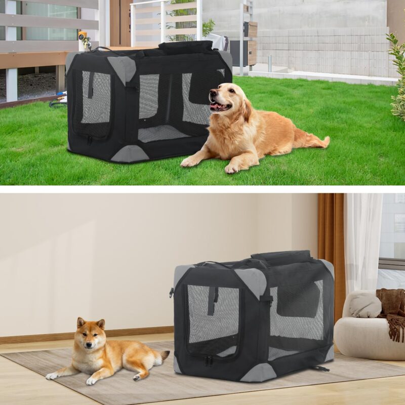 42Inch Collapsible Dog Crate, Portable Travel Dog Kennel for Extra Large Dogs Indoor & Outdoor, 3-Door Pet Kennel with Durable Mesh Windows (Black) - Image 7