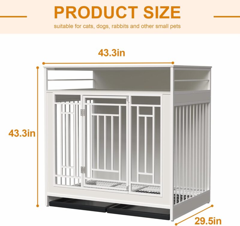 43.3 inch Dog Crate Furniture for Large Dogs,Wooden Dog Crate with Divider,Double Door Dog Kennel with Three Drawers Storages,Heavy Duty Dogs Decorative Pet House for Large Medium Dogs - Image 2
