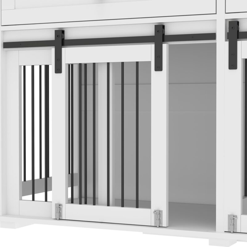 63 inch Large Dog Crate for 2 Dogs, Farmhouse Dog Kennel Indoor with Divider and Sliding Door, Water-Resistant Indoor Dog Crate for Double Dogs, Decorative Pet Crate End Table for Large Dogs, White - Image 7