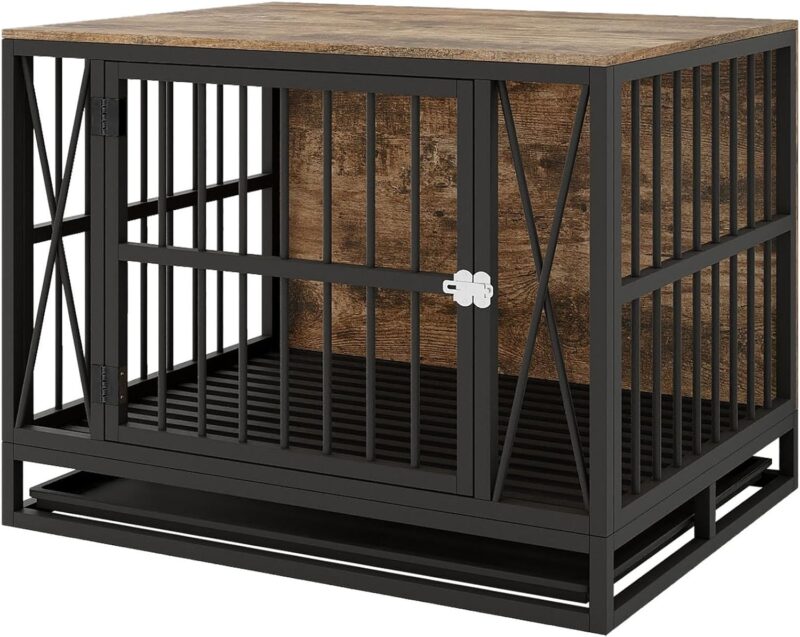 Dog Crate Furniture, 32.67 Inches Dog Kennel for Dogs up to 70 lb, with Removable Tray, Heavy-Duty Dog Cage End Table, Rustic Brown - Image 7