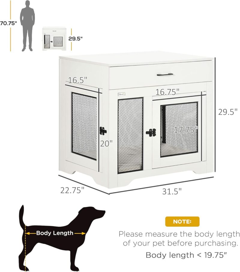 Dog Crate Furniture with Soft Water-Resistant Cushion, Dog Crate End Table with Drawer, Puppy Crate for Small Dogs Indoor with 2 Doors, White - Image 3