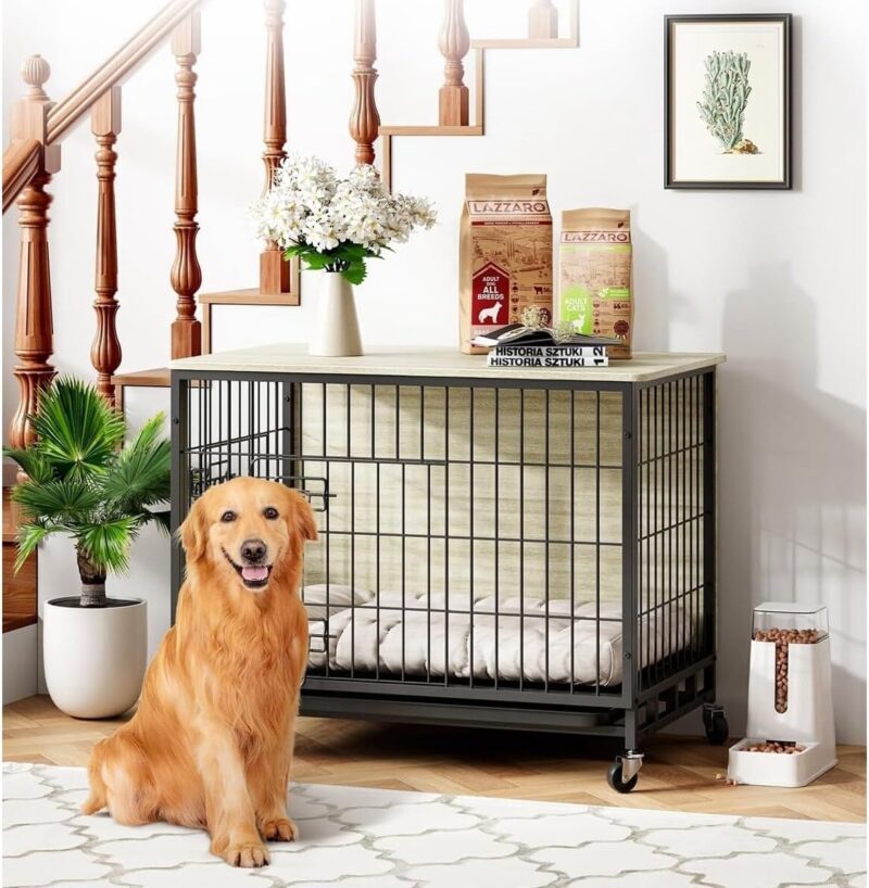 Dog Crate Furniture, Removable Tray and Wheels Gray & Black - 27.2" Lx 20.1'W x 23.6" H - Image 5
