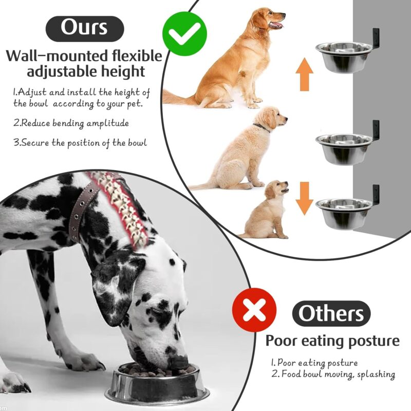 Hamiledyi Wall Mounted Dog Bowl 2 Pack Elevated Dog Bowls Raised Dog Food and Water Bowls Adjustable Heights Hanging Stainless Steel Pet Bowls with Collapsible Stand Holder for Medium Large Dogs Cats - Image 6