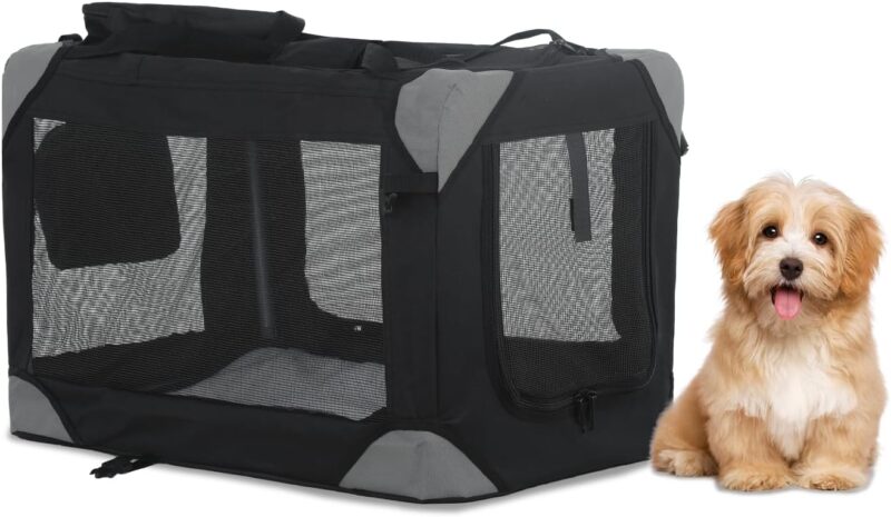 42Inch Collapsible Dog Crate, Portable Travel Dog Kennel for Extra Large Dogs Indoor & Outdoor, 3-Door Pet Kennel with Durable Mesh Windows (Black) - Image 8