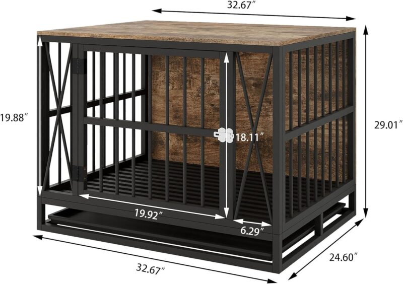 Dog Crate Furniture, 32.67 Inches Dog Kennel for Dogs up to 70 lb, with Removable Tray, Heavy-Duty Dog Cage End Table, Rustic Brown - Image 4