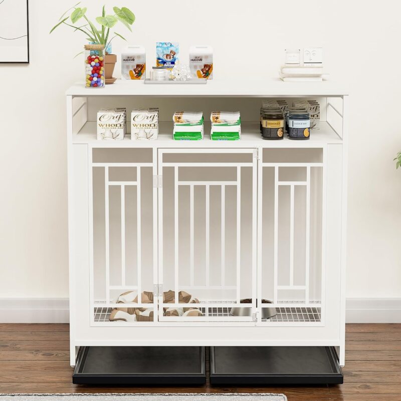 43.3 inch Dog Crate Furniture for Large Dogs,Wooden Dog Crate with Divider,Double Door Dog Kennel with Three Drawers Storages,Heavy Duty Dogs Decorative Pet House for Large Medium Dogs - Image 3