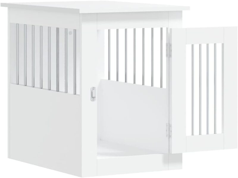 Dual-Function Dog Crate Furniture, Stylish End Table & Safe Dog House, Engineered Wood, White - Image 6