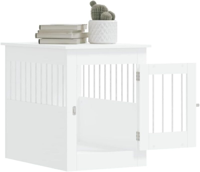 Stylish Dog Crate Furniture with Lockable Door, Engineered Wood and Steel, 21.7"x31.5"x26.8", White - Image 5