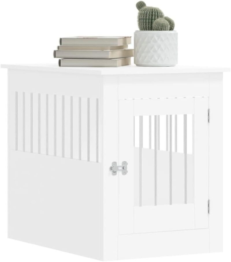 Stylish Dog Crate Furniture with Lockable Door, Engineered Wood and Steel, 21.7"x31.5"x26.8", White - Image 7
