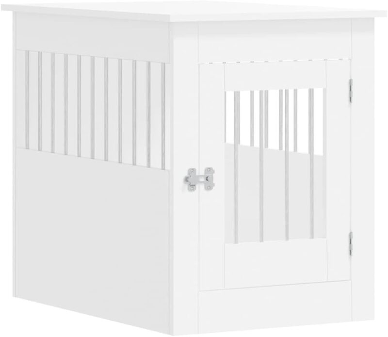 Stylish Dog Crate Furniture with Lockable Door, Engineered Wood and Steel, 21.7"x31.5"x26.8", White - Image 2