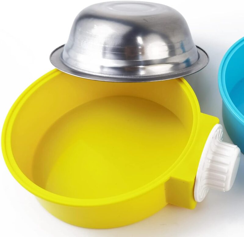 NSBELL 4PCS Crate Dog Bowl, Plastic Bowl & Stainless Steel Bowl Removable Hanging Food & Water Feeder 2-in-1 Cage Bowl Coop Cup for Cat, Dog, Birds with 4 Pet Food Spoons - Image 4
