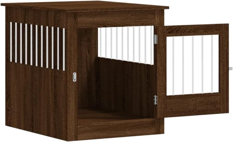 Stylish Dog Crate Furniture as End Table, Durable Engineered Wood and Steel, Brown Oak - Image 5