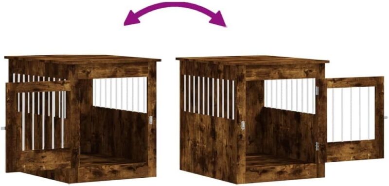 SVRCK Stylish Dog Crate Furniture with 2-in-1 Function, Smoked Oak Finish, Sturdy Engineered Wood and Steel, 25.4" x 31.5" x 28" - Image 7