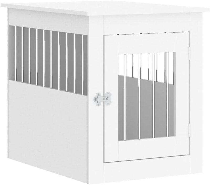 Stylish and Functional Dog Crate Furniture with Steel Wire Design, Multi-Use End Table, White Finish, 21.7" x 29.5" x 25.6" - Image 2