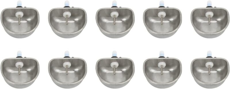 Rabbit Drinking Water Bowl, 10PCS Nipple Drinker Bowl, 3.54x2.60x1.18inch Stainless Steel Rabbit Water Feeder Anti Scratch Removable Hanging Pet Cage Water Bowls Rabbit Drinking Equipment